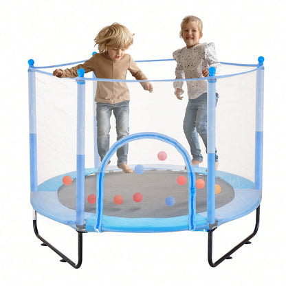 60" Kids Trampoline, 5FT Indoor Outdoor Trampoline, Mini Toddler Recreational Trampolinewith Safety Enclosure Net And Basketball Hoop, Birthday Gifts Christmas Toys For 3+ Years Children, Blue