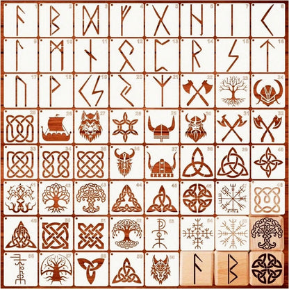60 Pcs Runes Stencils For Painting, Nordic Viking Celtic Tree Of Life Nature Pattern, For Wood Burning, DIY Art Crafts, Canvas, Wall, Fabric And Rock Decoration