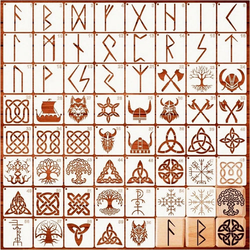 60 Pcs Runes Stencils For Painting, Nordic Viking Celtic Tree Of Life Nature Pattern, For Wood Burning, DIY Art Crafts, Canvas, Wall, Fabric And Rock Decoration