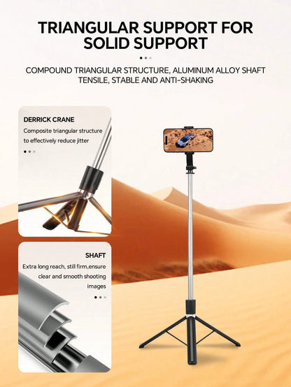 68 Inch Retractable Selfie Stick Professional Floor Tripod For Live Streaming, With Wireless Remote, 360° Rotation, Stable Anti-Shake Design. Ideal For Travel Vlogs & Outdoor Live Streaming. Compatib