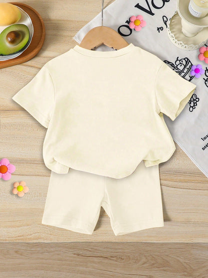 6pcs Baby Girl Sweet Cute Smiling Face, Letter, Dopamine Print Tie-Dye Color Casual Summer Outfit Set