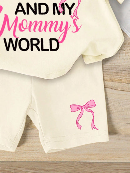 6pcs Baby Girl Sweet Cute Smiling Face, Letter, Dopamine Print Tie-Dye Color Casual Summer Outfit Set