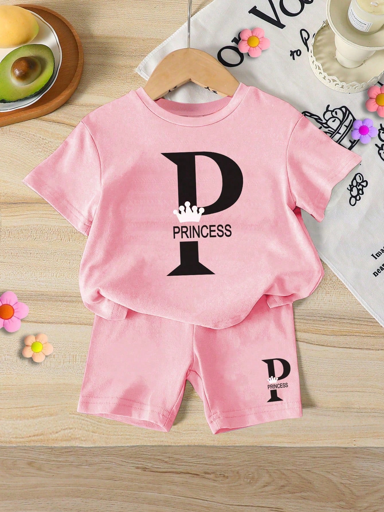 6pcs Baby Girl Sweet Cute Smiling Face, Letter, Dopamine Print Tie-Dye Color Casual Summer Outfit Set