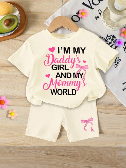 6pcs Baby Girl Sweet Cute Smiling Face, Letter, Dopamine Print Tie-Dye Color Casual Summer Outfit Set