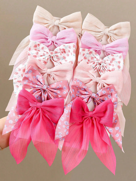 6pcs Girls' Multi-Color Mesh Fabric Bowknot Hair Clips, Minimalist Side Bangs Clips, Gentle On Hair, Versatile Everyday Use