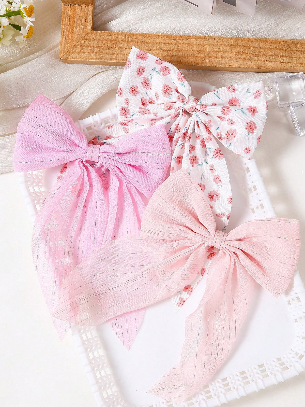 6pcs Girls' Multi-Color Mesh Fabric Bowknot Hair Clips, Minimalist Side Bangs Clips, Gentle On Hair, Versatile Everyday Use