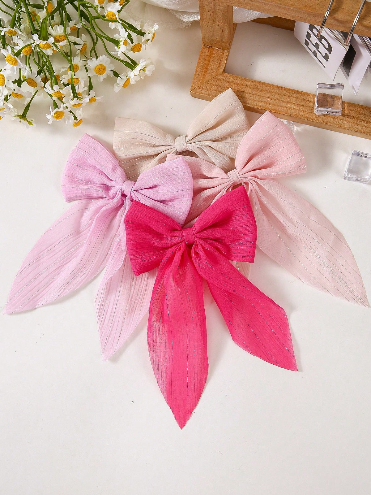 6pcs Girls' Multi-Color Mesh Fabric Bowknot Hair Clips, Minimalist Side Bangs Clips, Gentle On Hair, Versatile Everyday Use