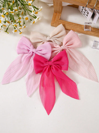 6pcs Girls' Multi-Color Mesh Fabric Bowknot Hair Clips, Minimalist Side Bangs Clips, Gentle On Hair, Versatile Everyday Use