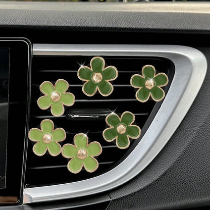 6Pcs Green Daisy Car Air Vent Clips, Two Sizes Sage Olive Green Flower Car Dashboard Decorations