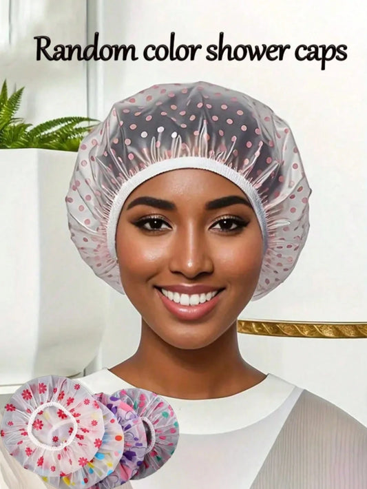6pcs/Set Adjustable Printed Thick & Extra Large Shower Cap, Reusable, With Elastic Band, Suitable For Women Spa & Salon Use