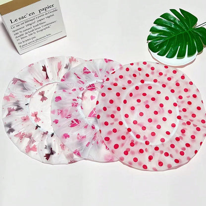 6pcs/Set Adjustable Printed Thick & Extra Large Shower Cap, Reusable, With Elastic Band, Suitable For Women Spa & Salon Use