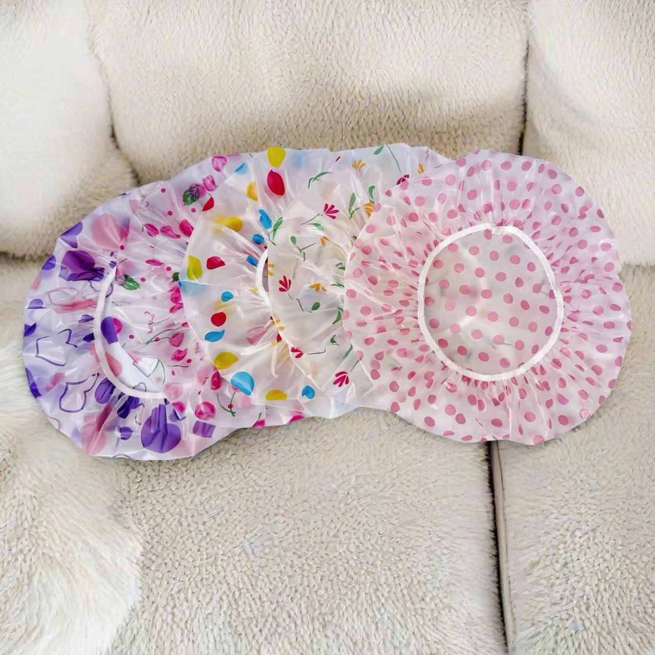 6pcs/Set Adjustable Printed Thick & Extra Large Shower Cap, Reusable, With Elastic Band, Suitable For Women Spa & Salon Use