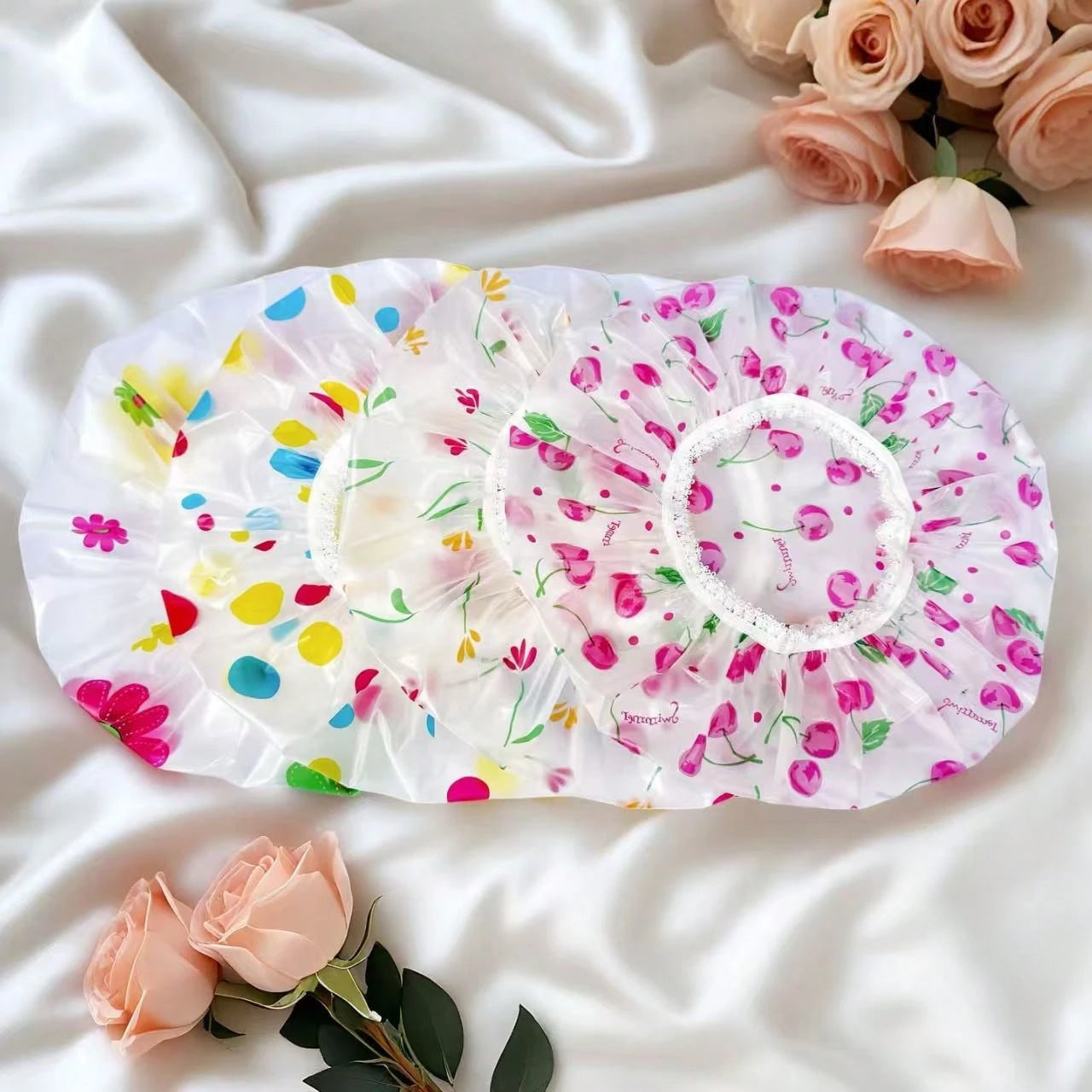 6pcs/Set Adjustable Printed Thick & Extra Large Shower Cap, Reusable, With Elastic Band, Suitable For Women Spa & Salon Use