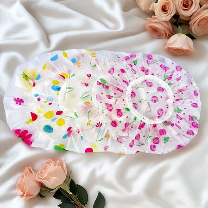 6pcs/Set Adjustable Printed Thick & Extra Large Shower Cap, Reusable, With Elastic Band, Suitable For Women Spa & Salon Use