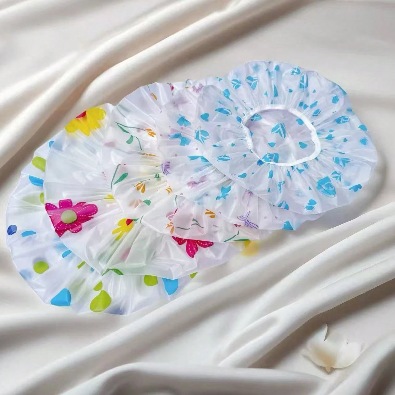 6pcs/Set Adjustable Printed Thick & Extra Large Shower Cap, Reusable, With Elastic Band, Suitable For Women Spa & Salon Use
