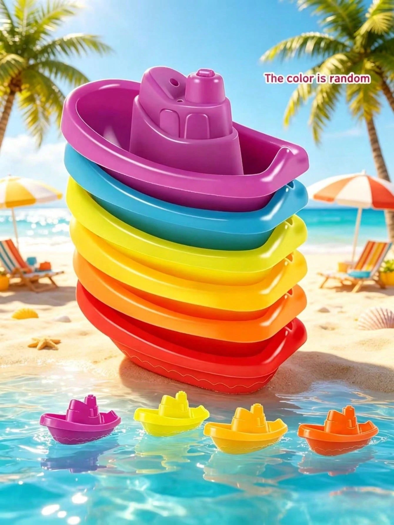 6pcs/Set Kids Swimming Pool Bath Stacking Boat Toys, Summer Water Game Stacking Toys, Outdoor Beach Water Toys, Children's Gift (Random Boat Color), Swimming Pool Toys, Kids Toys, Water Toys, Water Ta