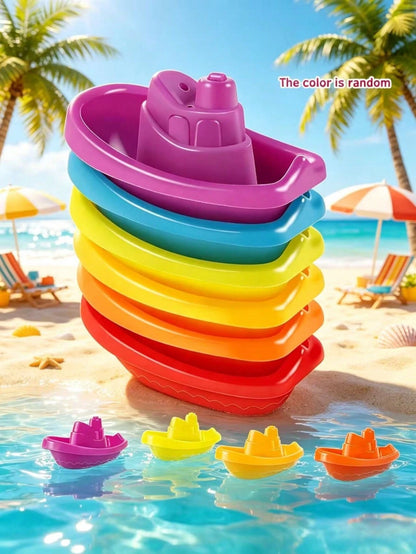 6pcs/Set Kids Swimming Pool Bath Stacking Boat Toys, Summer Water Game Stacking Toys, Outdoor Beach Water Toys, Children's Gift (Random Boat Color), Swimming Pool Toys, Kids Toys, Water Toys, Water Ta
