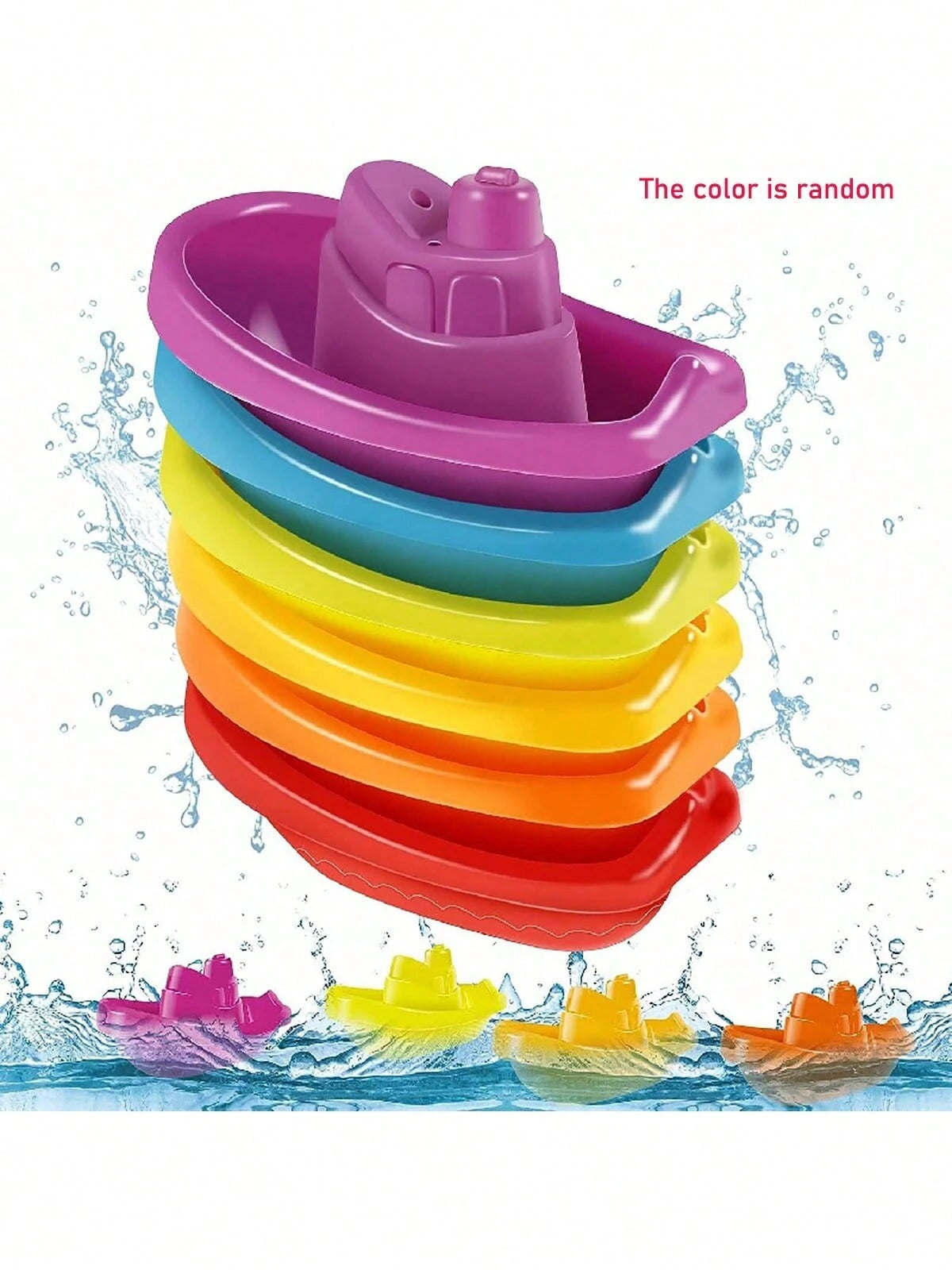 6pcs/Set Kids Swimming Pool Bath Stacking Boat Toys, Summer Water Game Stacking Toys, Outdoor Beach Water Toys, Children's Gift (Random Boat Color), Swimming Pool Toys, Kids Toys, Water Toys, Water Ta