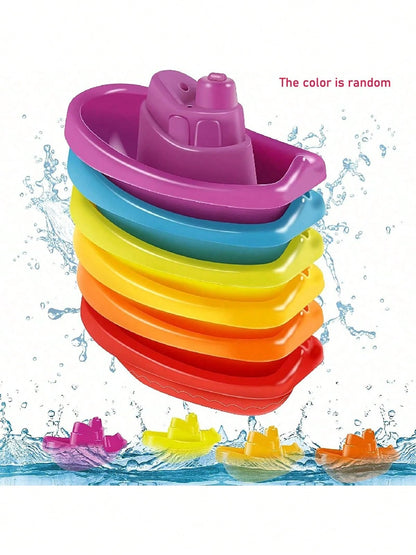 6pcs/Set Kids Swimming Pool Bath Stacking Boat Toys, Summer Water Game Stacking Toys, Outdoor Beach Water Toys, Children's Gift (Random Boat Color), Swimming Pool Toys, Kids Toys, Water Toys, Water Ta