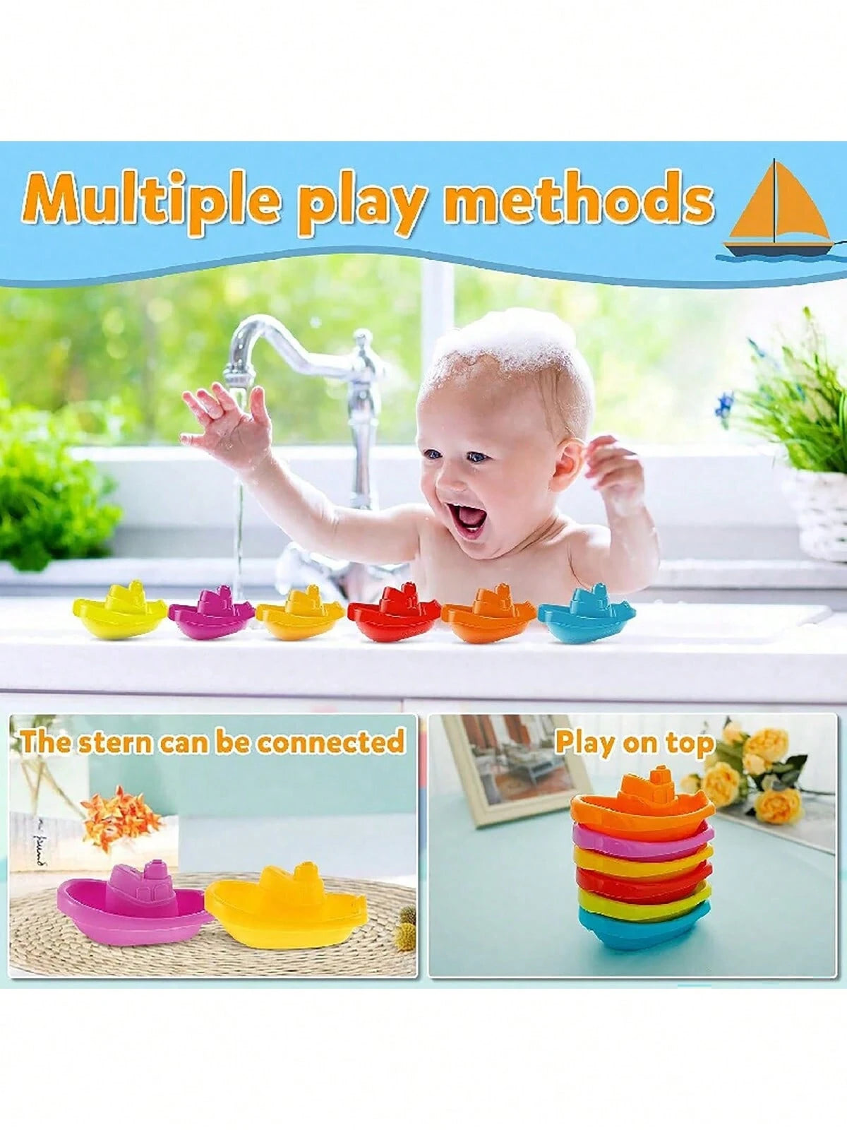 6pcs/Set Kids Swimming Pool Bath Stacking Boat Toys, Summer Water Game Stacking Toys, Outdoor Beach Water Toys, Children's Gift (Random Boat Color), Swimming Pool Toys, Kids Toys, Water Toys, Water Ta