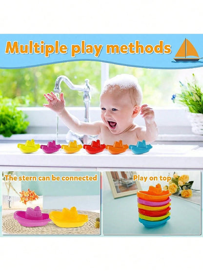 6pcs/Set Kids Swimming Pool Bath Stacking Boat Toys, Summer Water Game Stacking Toys, Outdoor Beach Water Toys, Children's Gift (Random Boat Color), Swimming Pool Toys, Kids Toys, Water Toys, Water Ta