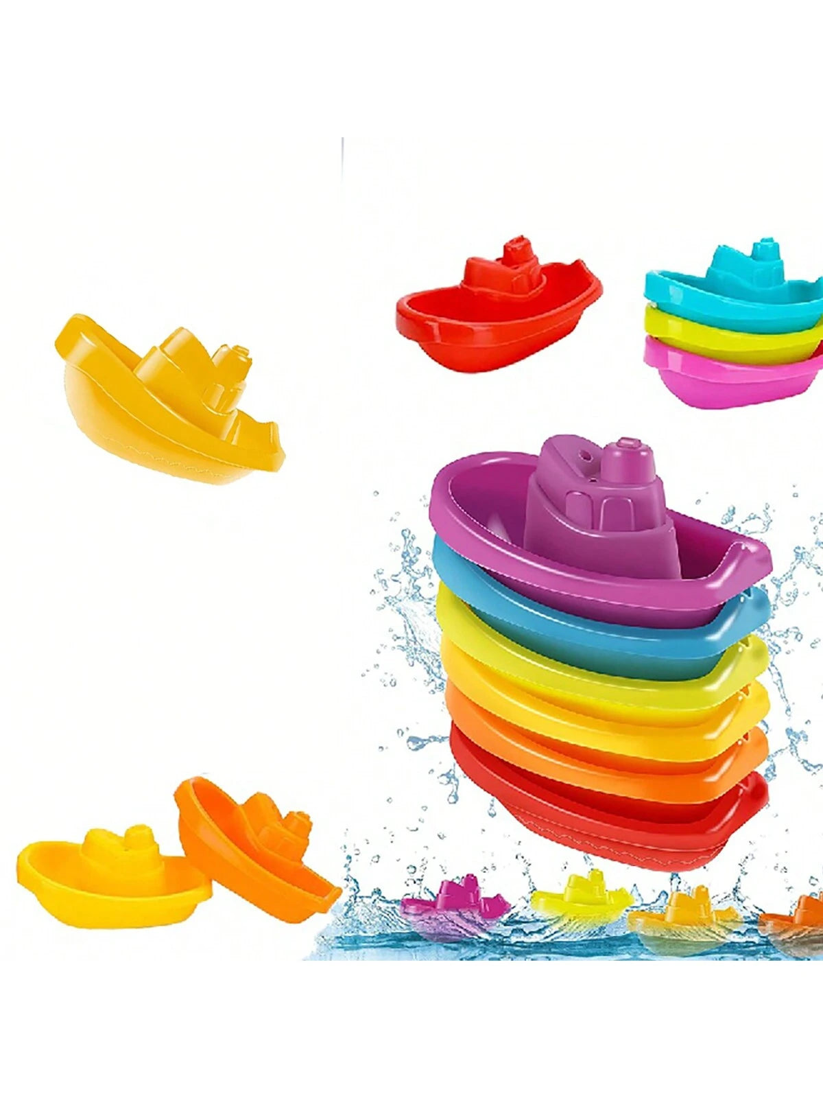 6pcs/Set Kids Swimming Pool Bath Stacking Boat Toys, Summer Water Game Stacking Toys, Outdoor Beach Water Toys, Children's Gift (Random Boat Color), Swimming Pool Toys, Kids Toys, Water Toys, Water Ta