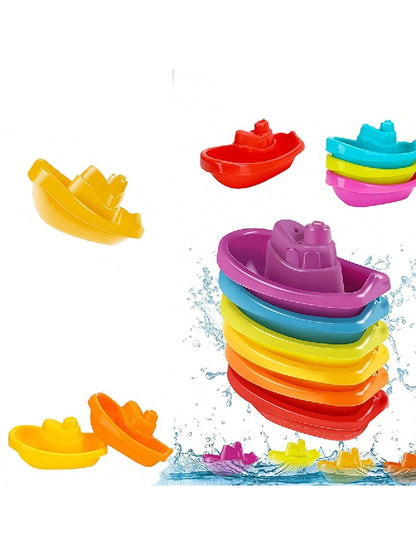 6pcs/Set Kids Swimming Pool Bath Stacking Boat Toys, Summer Water Game Stacking Toys, Outdoor Beach Water Toys, Children's Gift (Random Boat Color), Swimming Pool Toys, Kids Toys, Water Toys, Water Ta