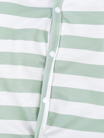 6pcs/Set Newborn Baby Boy/Girl Green Striped & Leaf Print Bodysuit, Pajamas With Hat