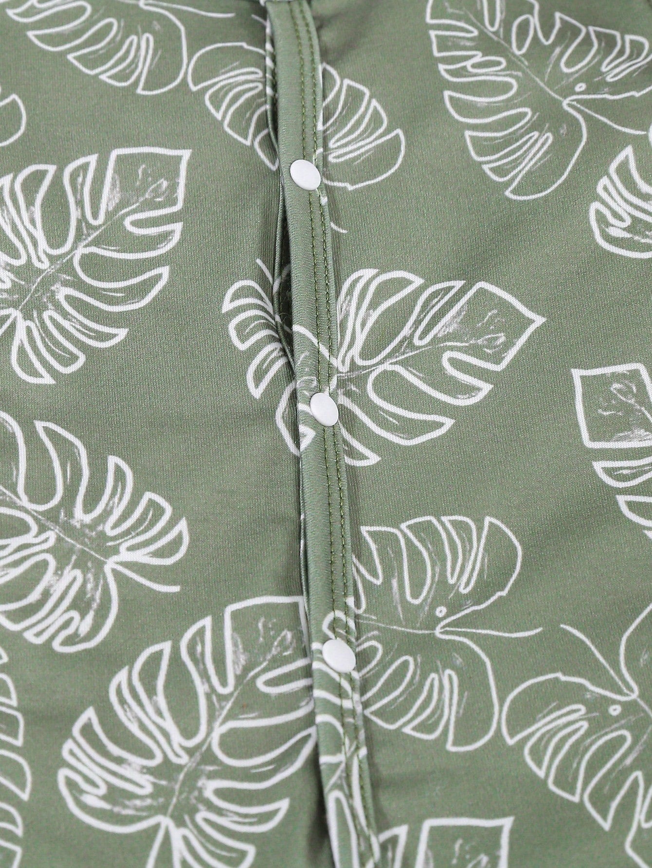 6pcs/Set Newborn Baby Boy/Girl Green Striped & Leaf Print Bodysuit, Pajamas With Hat