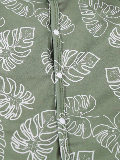 6pcs/Set Newborn Baby Boy/Girl Green Striped & Leaf Print Bodysuit, Pajamas With Hat