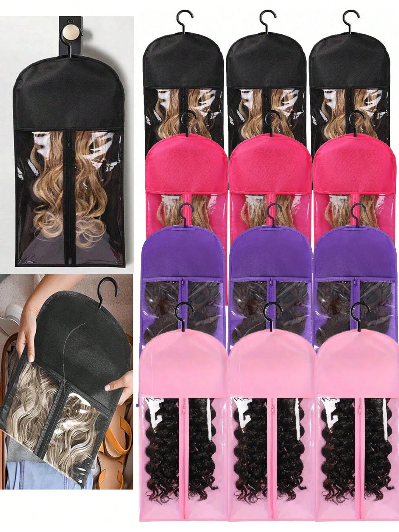 6pcs Wig Bag, Wig Storage Bag, Wig Holder, Multi Wig Organizer Rack, Wig Hanger, Wig Styling Tool