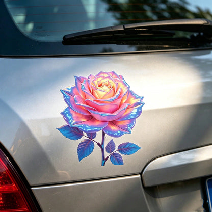 7-Inch Iridescent Color-Changing Rose Vinyl Sticker- Shiny Glossy Surface, Self-Adhesive Dreamy Floral Design, Suitable For Cars, Laptops, Trucks, Windows, Bottles, Phones, Motorcycles, Cups
