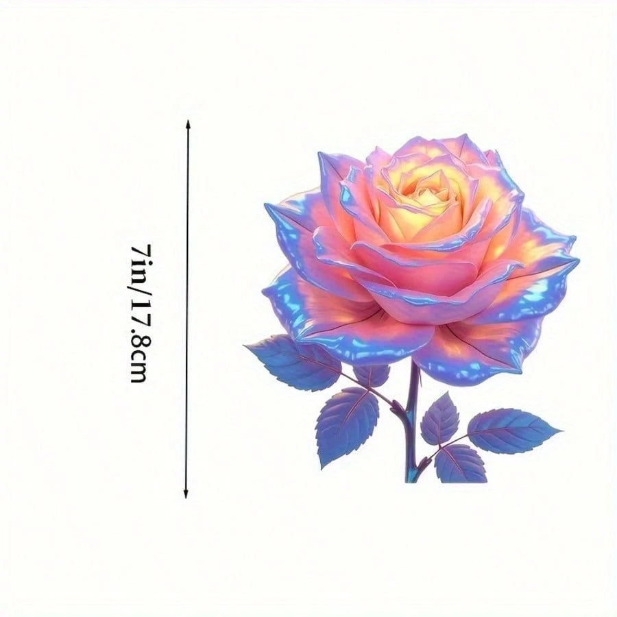 7-Inch Iridescent Color-Changing Rose Vinyl Sticker- Shiny Glossy Surface, Self-Adhesive Dreamy Floral Design, Suitable For Cars, Laptops, Trucks, Windows, Bottles, Phones, Motorcycles, Cups
