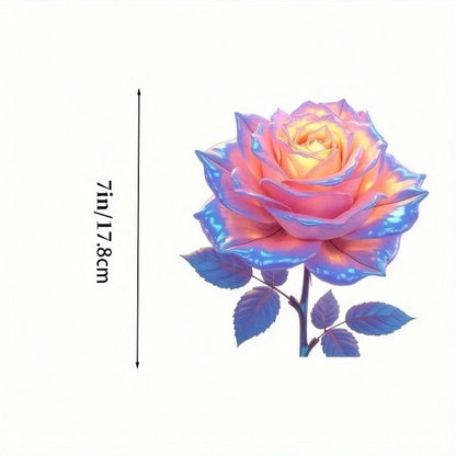 7-Inch Iridescent Color-Changing Rose Vinyl Sticker- Shiny Glossy Surface, Self-Adhesive Dreamy Floral Design, Suitable For Cars, Laptops, Trucks, Windows, Bottles, Phones, Motorcycles, Cups