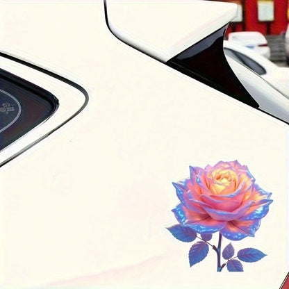 7-Inch Iridescent Color-Changing Rose Vinyl Sticker- Shiny Glossy Surface, Self-Adhesive Dreamy Floral Design, Suitable For Cars, Laptops, Trucks, Windows, Bottles, Phones, Motorcycles, Cups