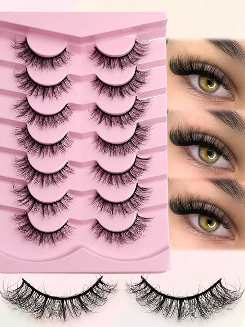7 Pairs Fluffy Eyelashes Natural Volume False Lashes Wispy Soft Curly Fake Lashes Makeup