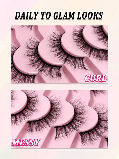 7 Pairs Fluffy Eyelashes Natural Volume False Lashes Wispy Soft Curly Fake Lashes Makeup