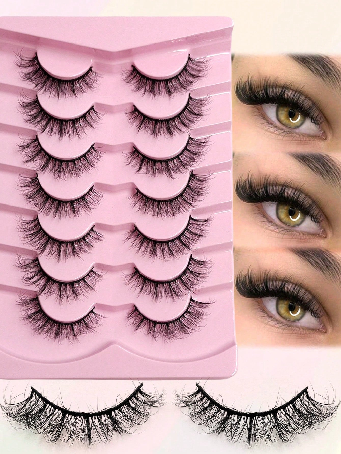 7 Pairs Fluffy Eyelashes Natural Volume False Lashes Wispy Soft Curly Fake Lashes Makeup