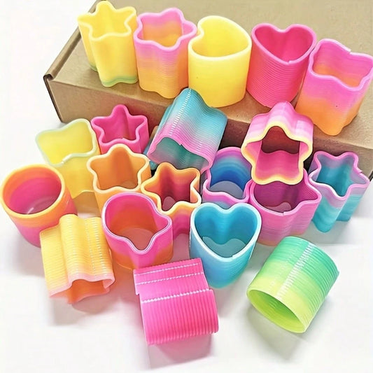 72/48/36/24/12/5pcs Mini Spring Party Favors, Colorful Coils, Mixed Colors, Heart And Star Shapes, Spring Rainbow Fidget Stress Coil, Perfect For Filling Socks, Suitable As Carnival Prizes, Birthday