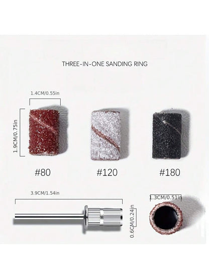75Pcs Nail Sanding Bands With 3/32" Mandrel Bit, 80#120#180 Nail Sanders For Nail Drill Bit Acrylic Nails, Manicures, Pedicures Tools