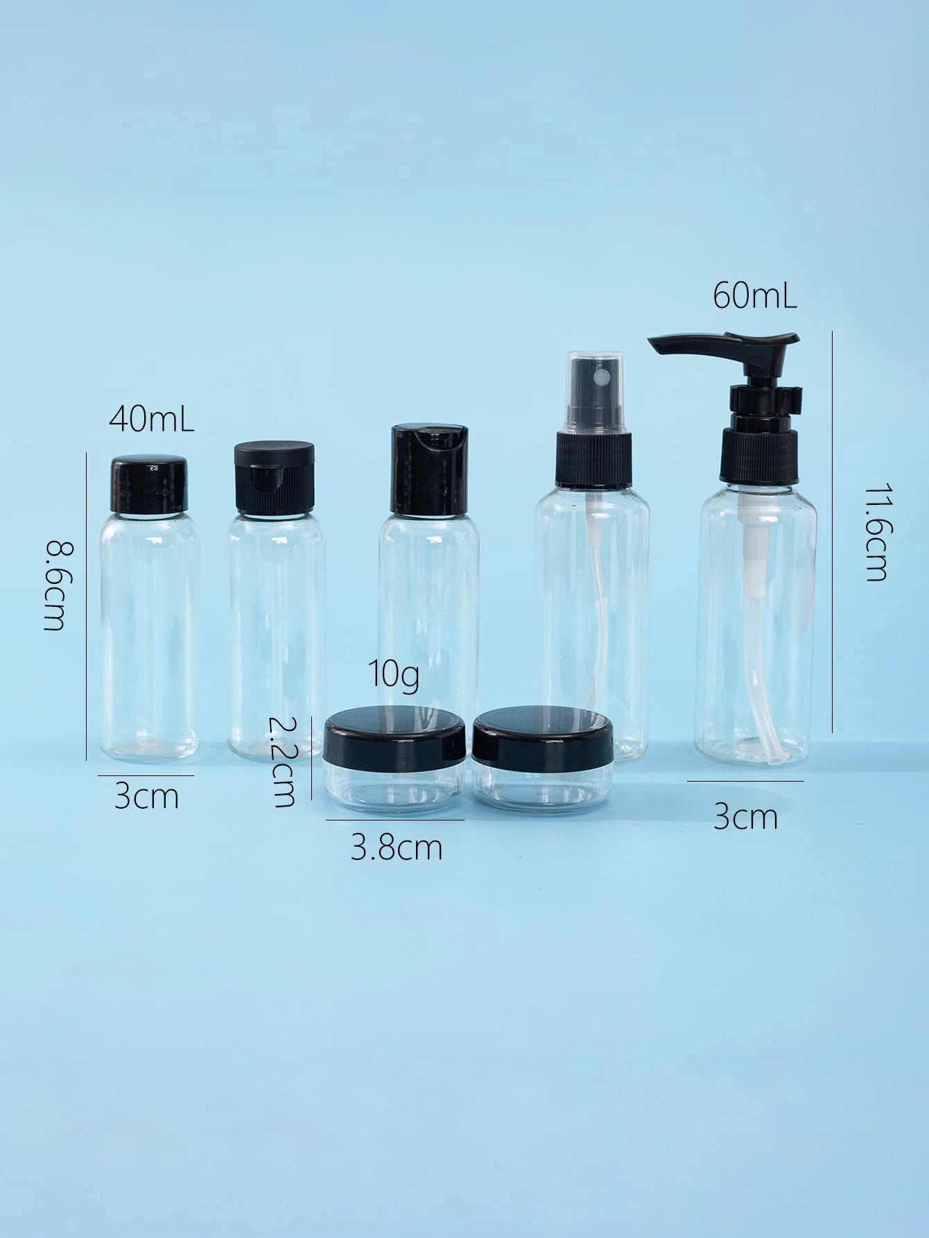 7Pcs Black Travel Bottle Set 60Ml+40Ml+10G Empty Containers For Skincare, Lotion, Cream, Makeup Subpackage Bottle Dispensing Bottles Spray Bottle, Living Room Home Bedroom Bathroom House Decor, Travel