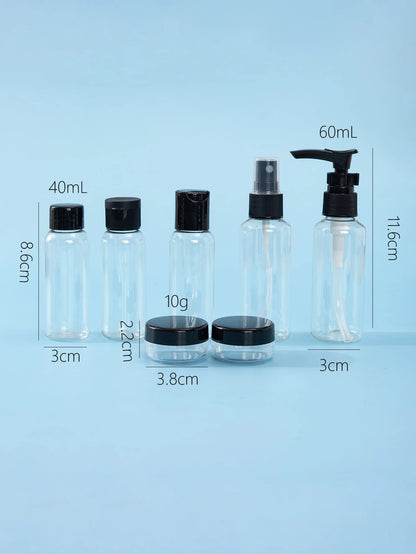 7Pcs Black Travel Bottle Set 60Ml+40Ml+10G Empty Containers For Skincare, Lotion, Cream, Makeup Subpackage Bottle Dispensing Bottles Spray Bottle, Living Room Home Bedroom Bathroom House Decor, Travel