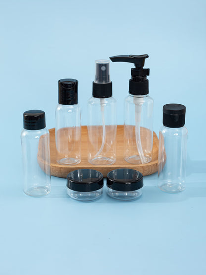 7Pcs Black Travel Bottle Set 60Ml+40Ml+10G Empty Containers For Skincare, Lotion, Cream, Makeup Subpackage Bottle Dispensing Bottles Spray Bottle, Living Room Home Bedroom Bathroom House Decor, Travel