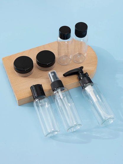 7Pcs Black Travel Bottle Set 60Ml+40Ml+10G Empty Containers For Skincare, Lotion, Cream, Makeup Subpackage Bottle Dispensing Bottles Spray Bottle, Living Room Home Bedroom Bathroom House Decor, Travel