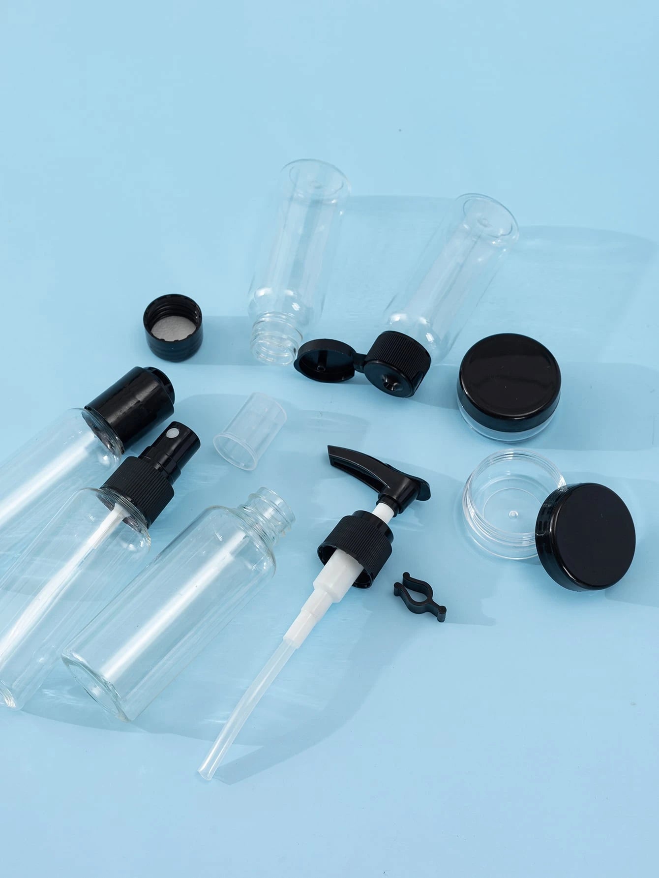 7Pcs Black Travel Bottle Set 60Ml+40Ml+10G Empty Containers For Skincare, Lotion, Cream, Makeup Subpackage Bottle Dispensing Bottles Spray Bottle, Living Room Home Bedroom Bathroom House Decor, Travel