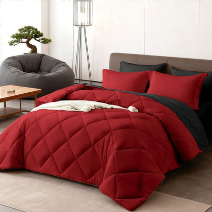 7Pcs Or 5Pcs Luxurious Comforter Set-Breathable Comforter-Ultra-Soft Fluffy Fiber Filling, Warmth For All Seasons-Quilted Comforter, Flat Sheet, Fitted Sheet, Pillowcases, Pillow Shams, Bed In A Bag