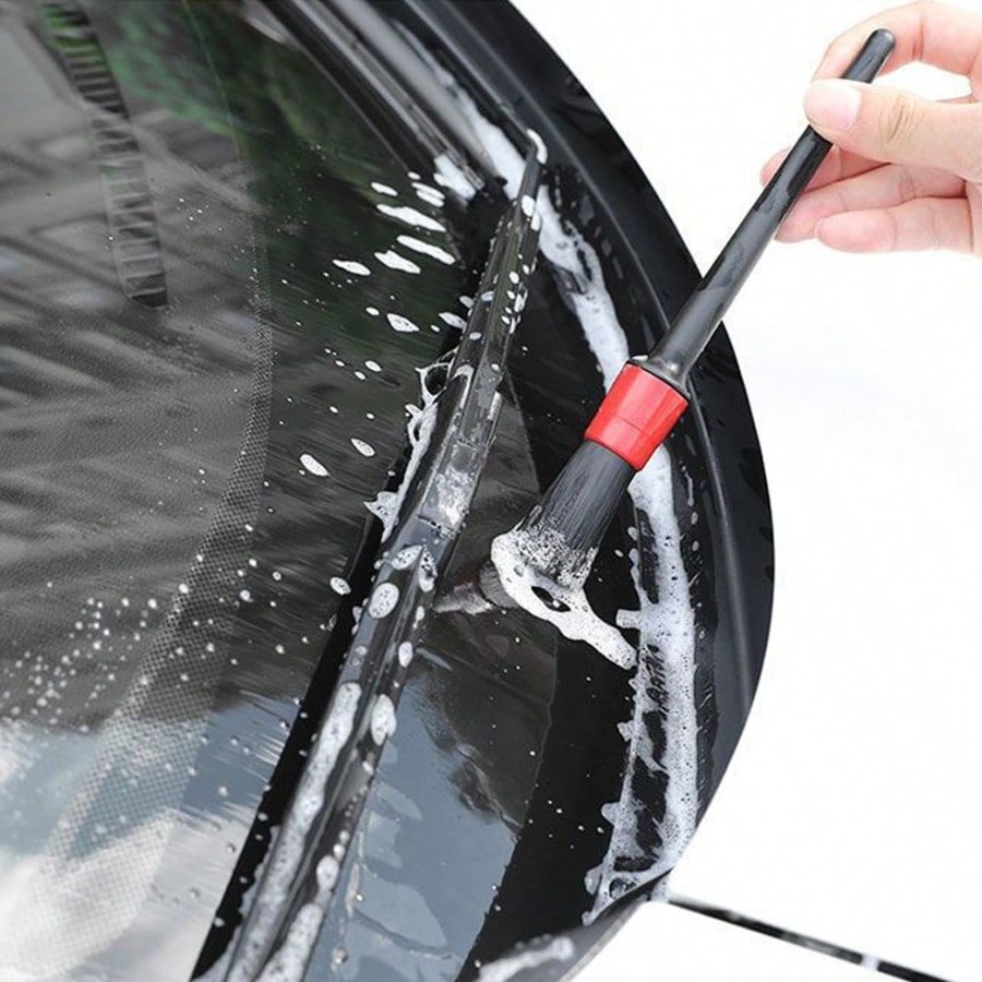 7pcs Set, 5pcs Detail Brushes And 2pcs Tire Brushes, Wheel Hub Deep Cleaning Brushes, Soft Bristles Protect Vehicle Surface From Scratches, Car Wash Care And Beauty Brush Set, For Cleaning Wheel Hubs