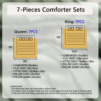 7pcs Simple And Stylish Embossed Comforter Sets Queen, 100% Polyester Lightweight Comfortable Summer Bedding Set, Super Soft And Breathable, Include 1 Comforter+1 Flat Sheet+1 Fitted Sheet+2 Pillowcas