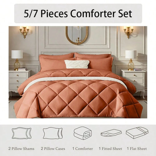 7pieces(Full/Queen/King)Lightweight Solid Comforter Set For All Seasons, Twin(5 Pieces), Soft & Comfortable Bed In A Bag Set For Student/Friends/Colleage, Boho Pintuck Bedding Comforter Sets, A Cloud