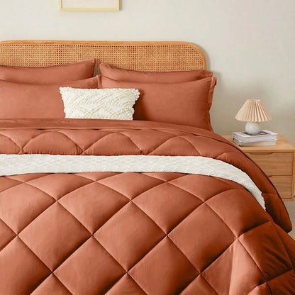 7pieces(Full/Queen/King)Lightweight Solid Comforter Set For All Seasons, Twin(5 Pieces), Soft & Comfortable Bed In A Bag Set For Student/Friends/Colleage, Boho Pintuck Bedding Comforter Sets, A Cloud